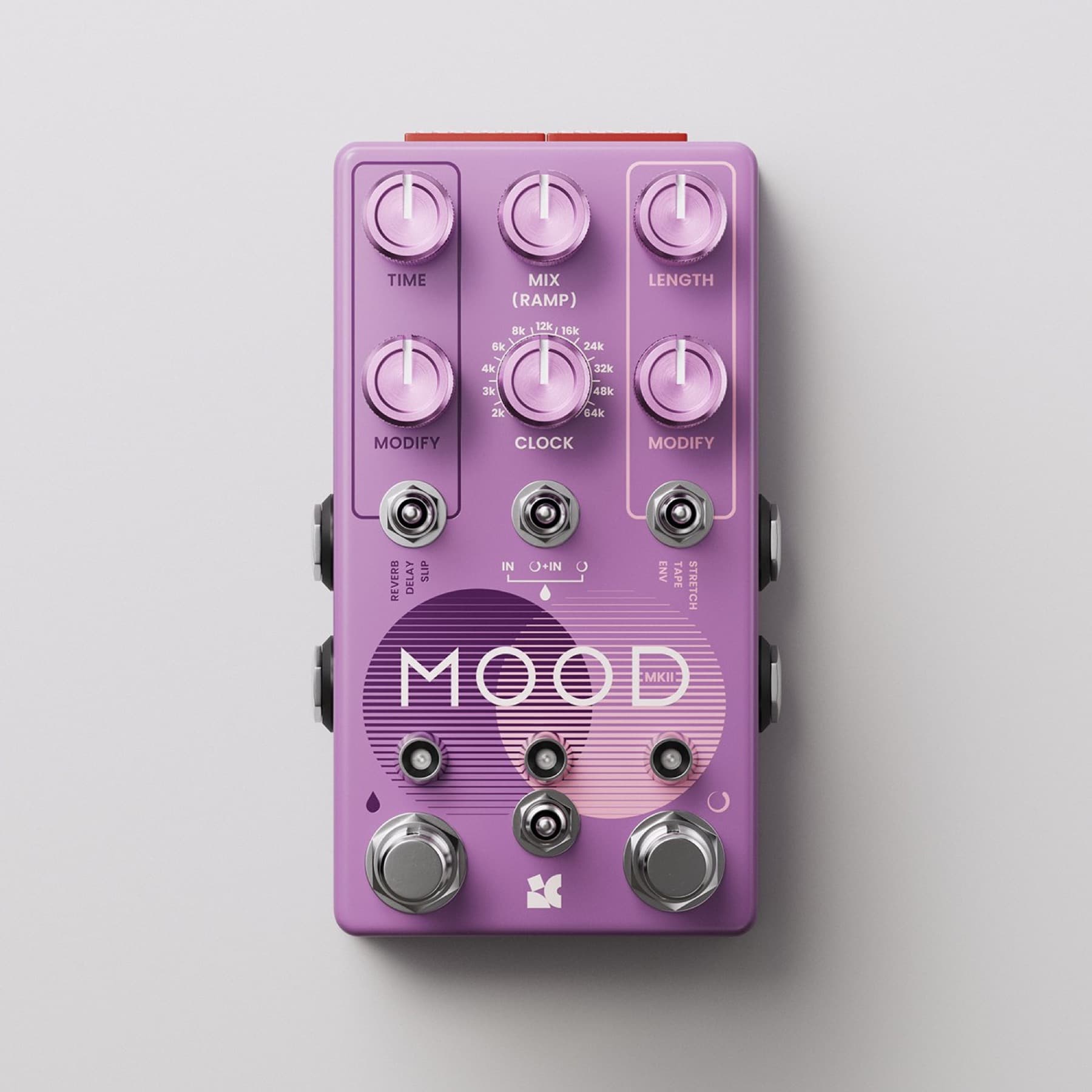 Chase Bliss Mood MkII pedal with its dip switches and knobs