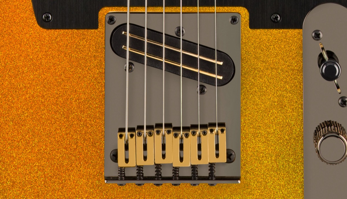 Fender 75th Anniversary American Ultra II Telecaster, bridge detail with brass saddles