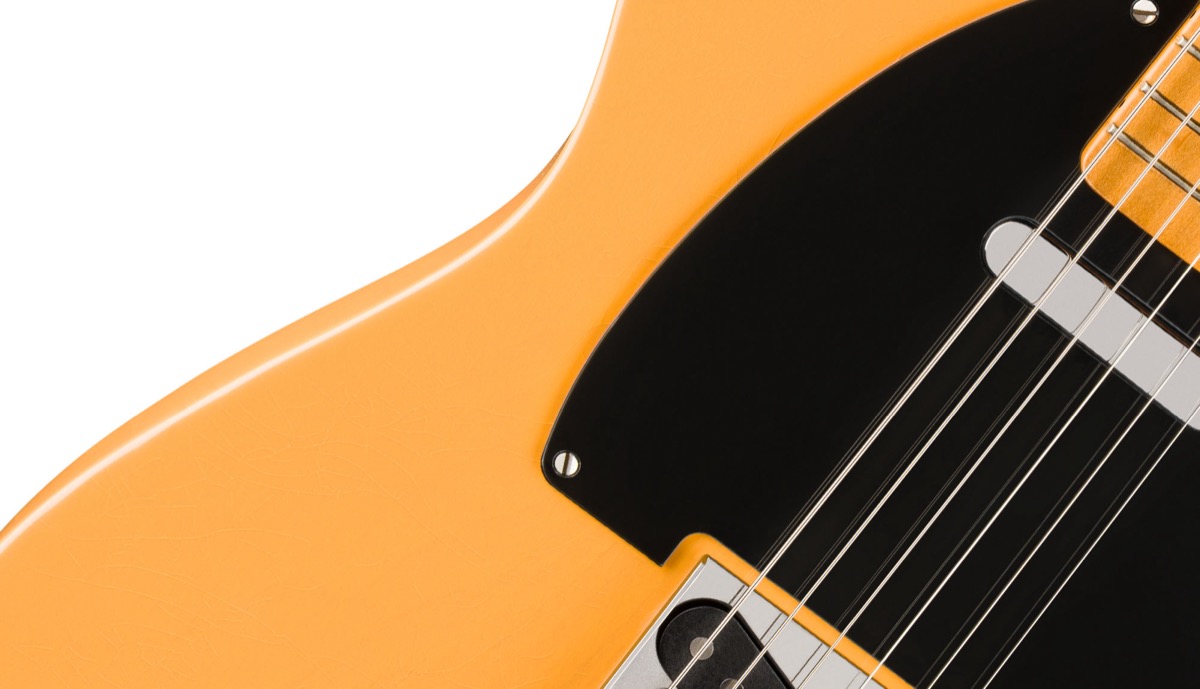 Fender 75th Anniversary Vintera Road Worn 1951 Telecaster, finish detail showing the relic checking